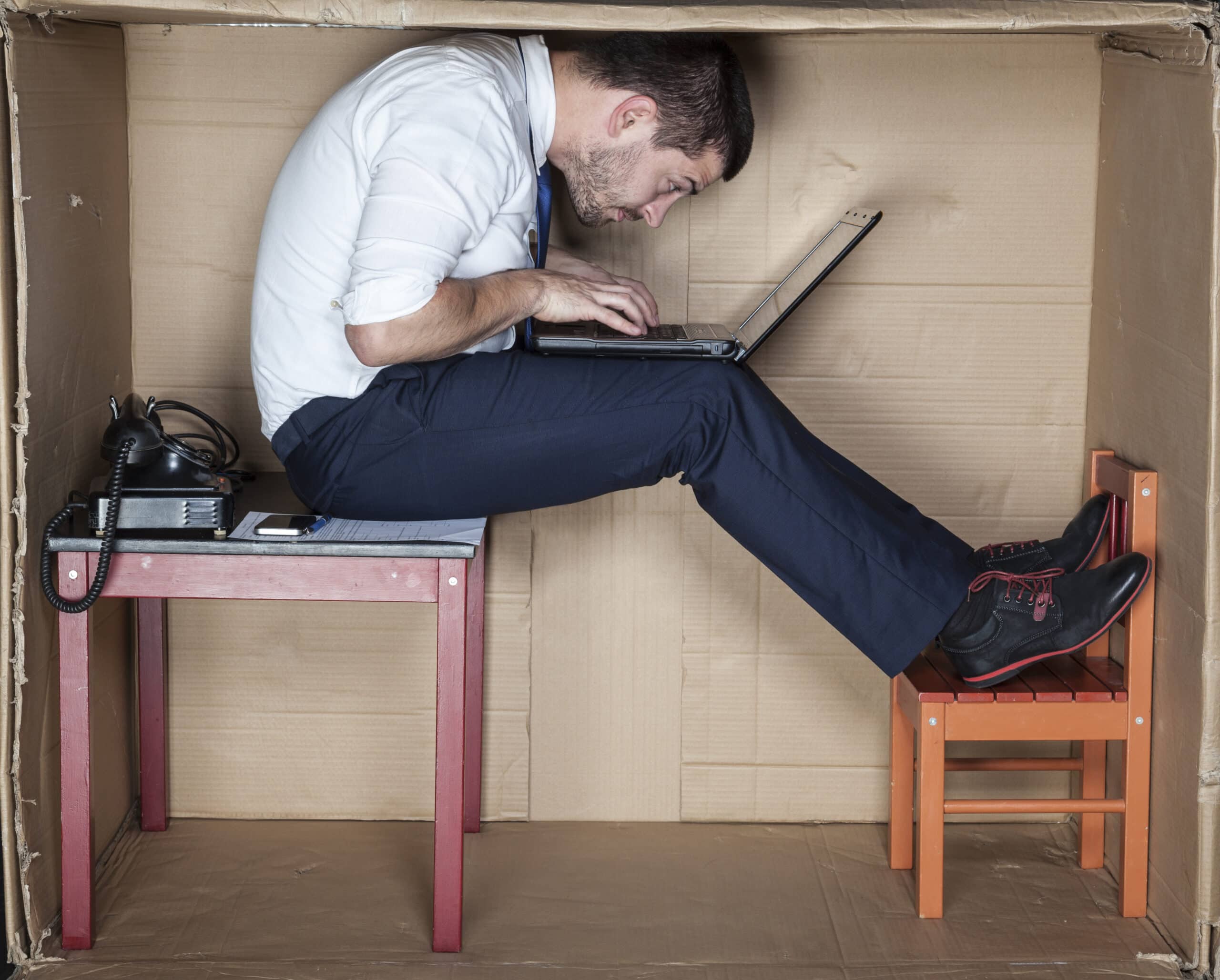 Businessman in a strange position